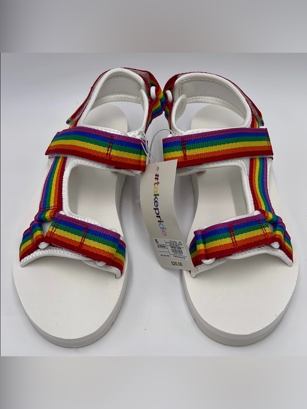 NWT Striped Rainbow Adjustable Strap White
Sandals - Size W9/M7